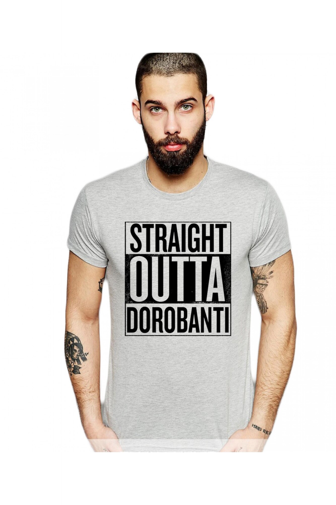 Tricou barbati gri cu text negru - Straight Outta Dorobanti, Gri