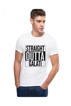 Tricou alb barbati - Straight Outta Galati, Alb Tricou alb barbati - Straight Outta Galati, Alb