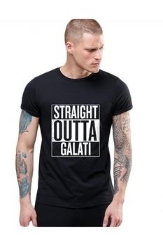 Tricou negru barbati - Straight Outta Galati, Negru Tricou negru barbati - Straight Outta Galati, Negru