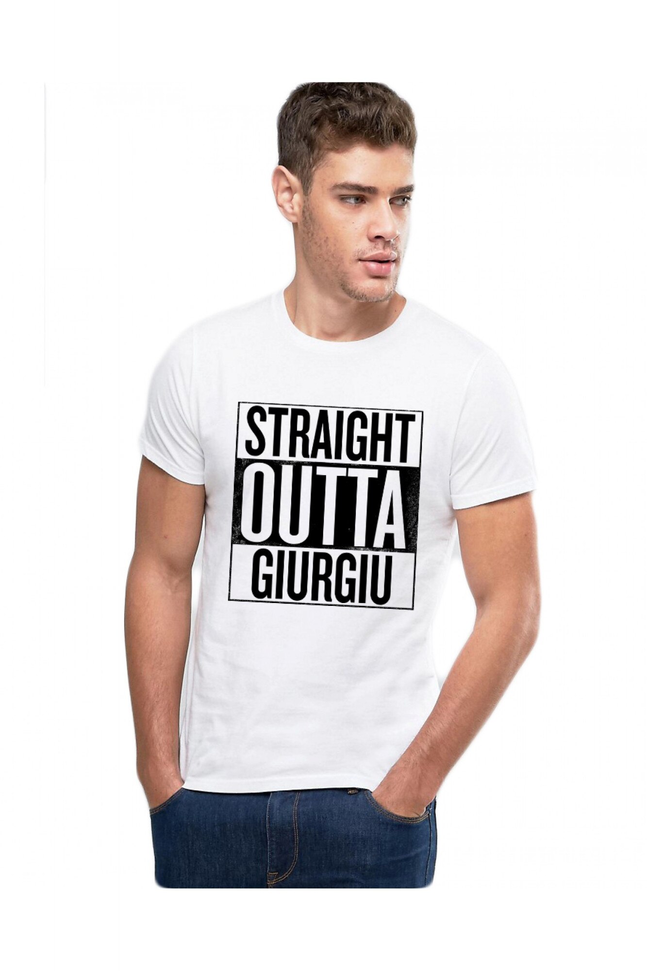 Tricou alb barbati - Straight Outta Giurgiu, Alb