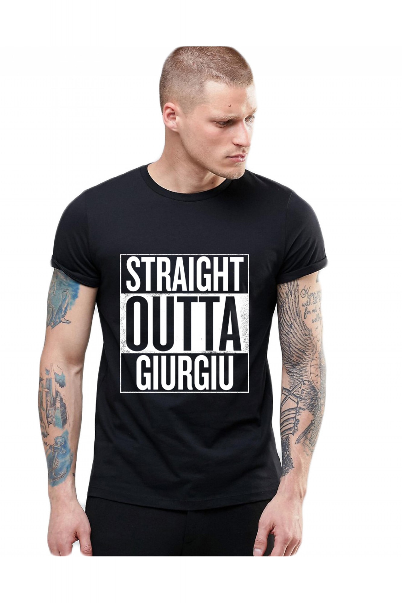 Tricou negru barbati - Straight Outta Giurgiu, Negru