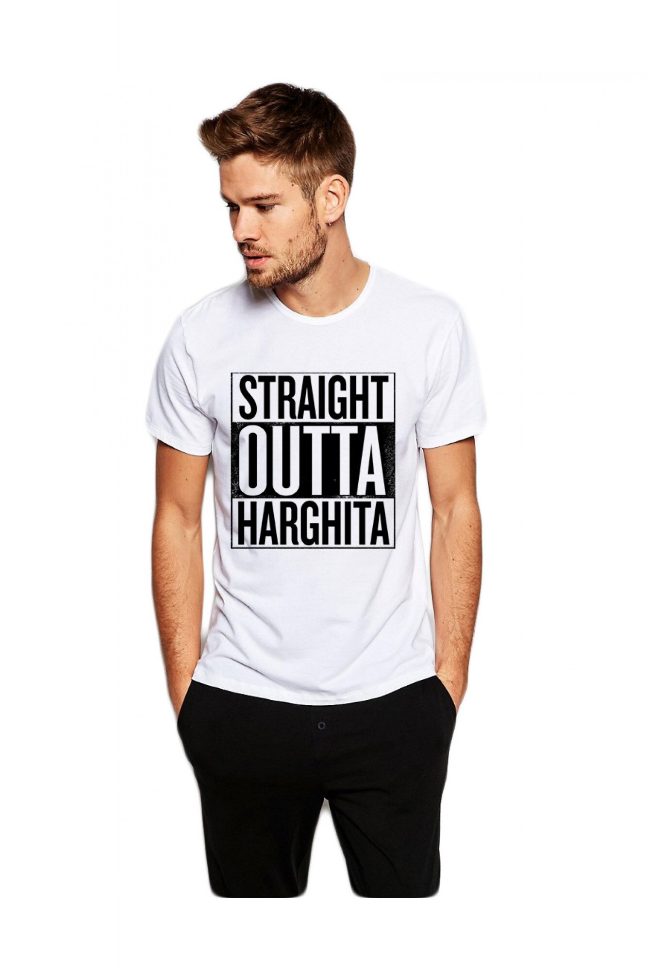 Tricou alb barbati - Straight Outta Harghita, Alb