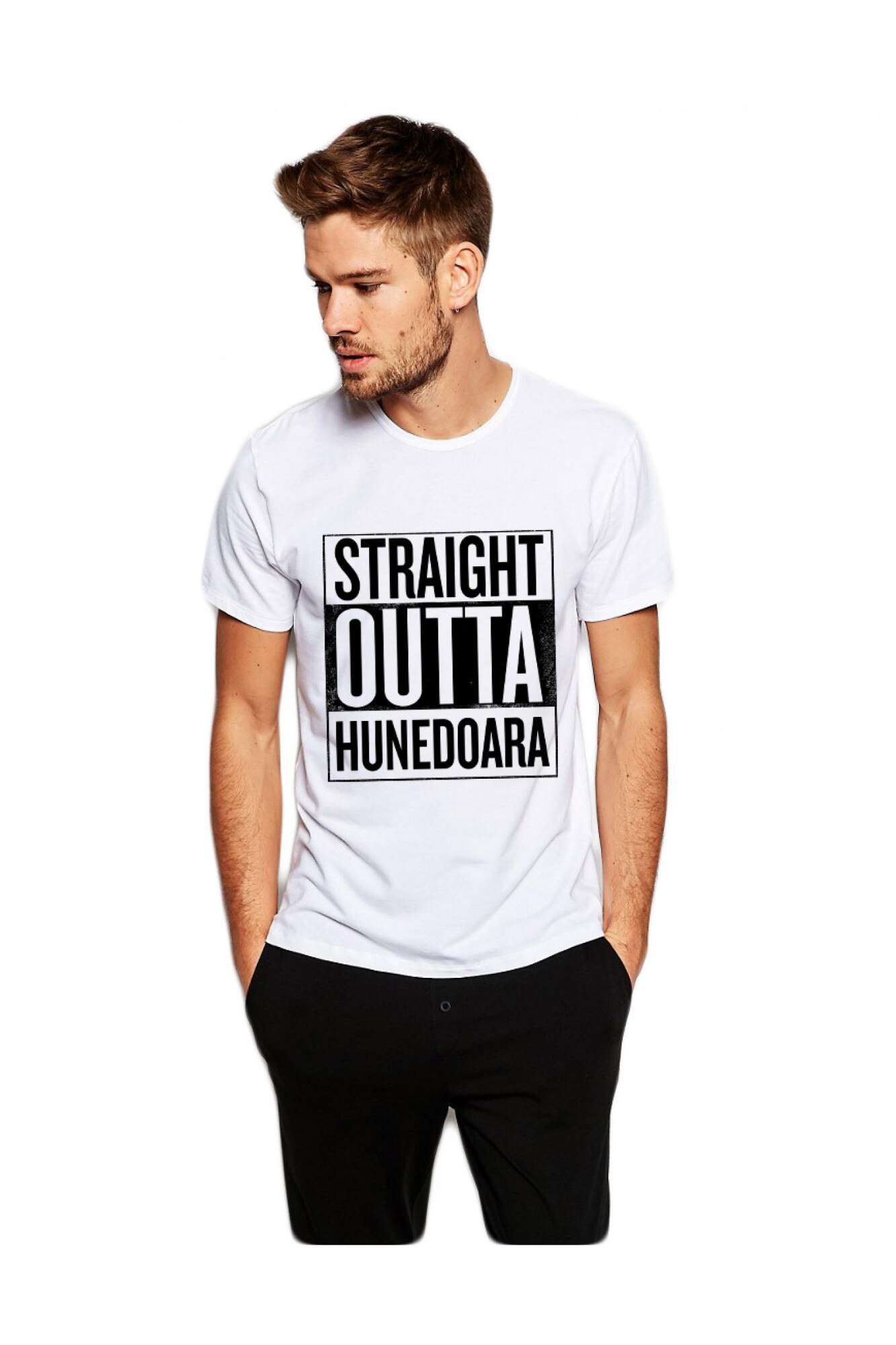 Tricou alb barbati - Straight Outta Hunedoara, Alb