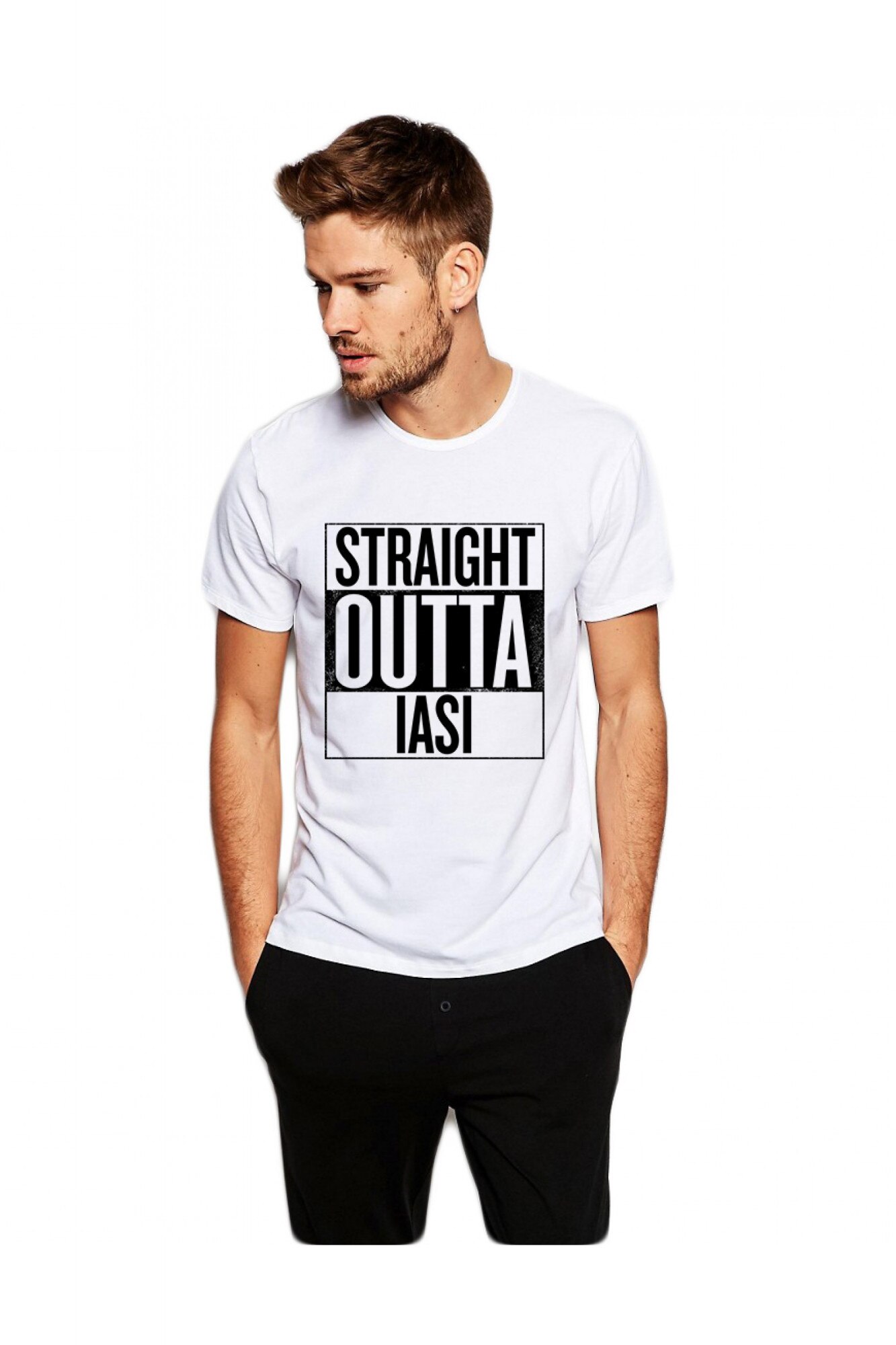 Tricou alb barbati - Straight Outta Iasi, Alb