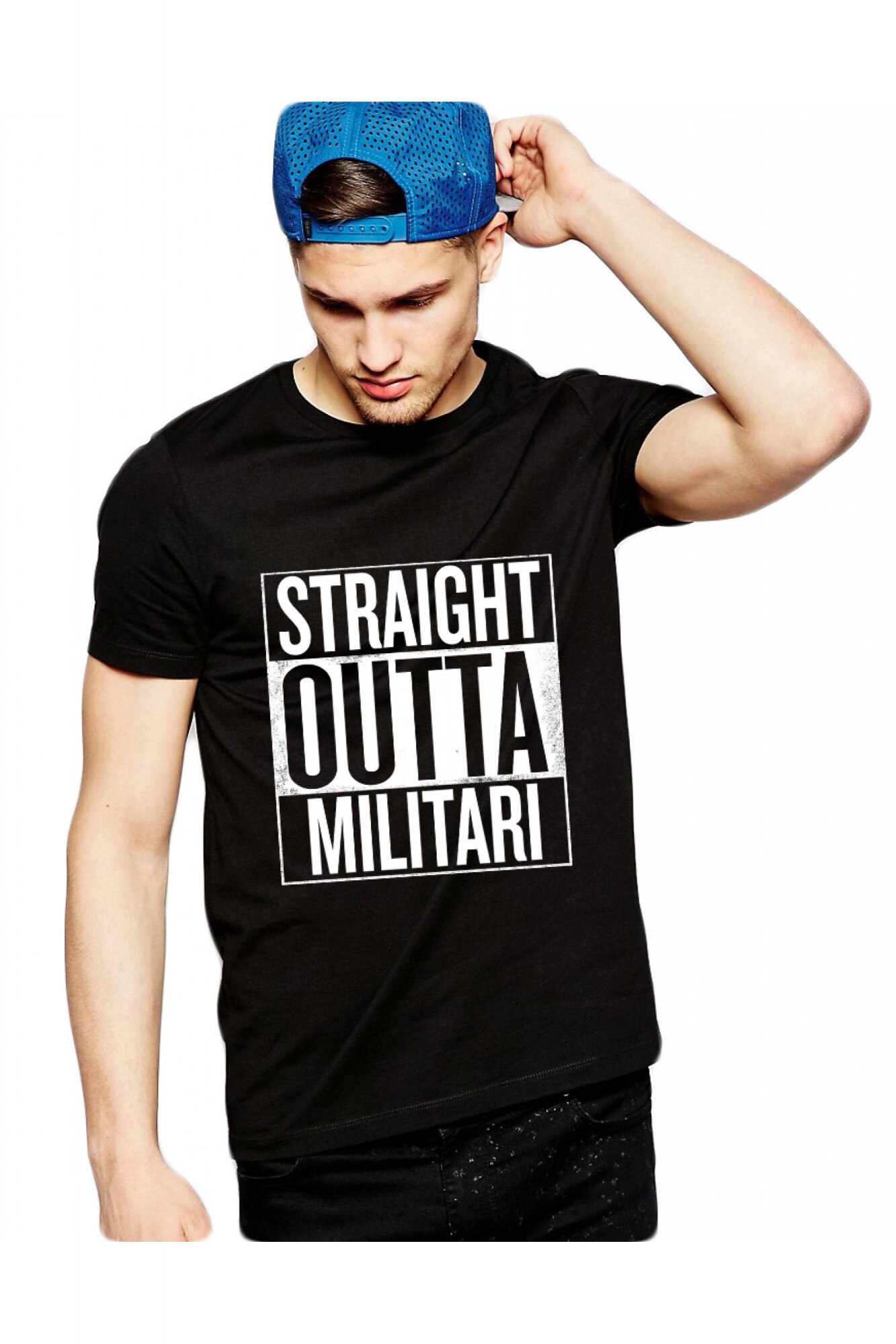 Tricou negru barbati - Straight Outta Militari, Negru