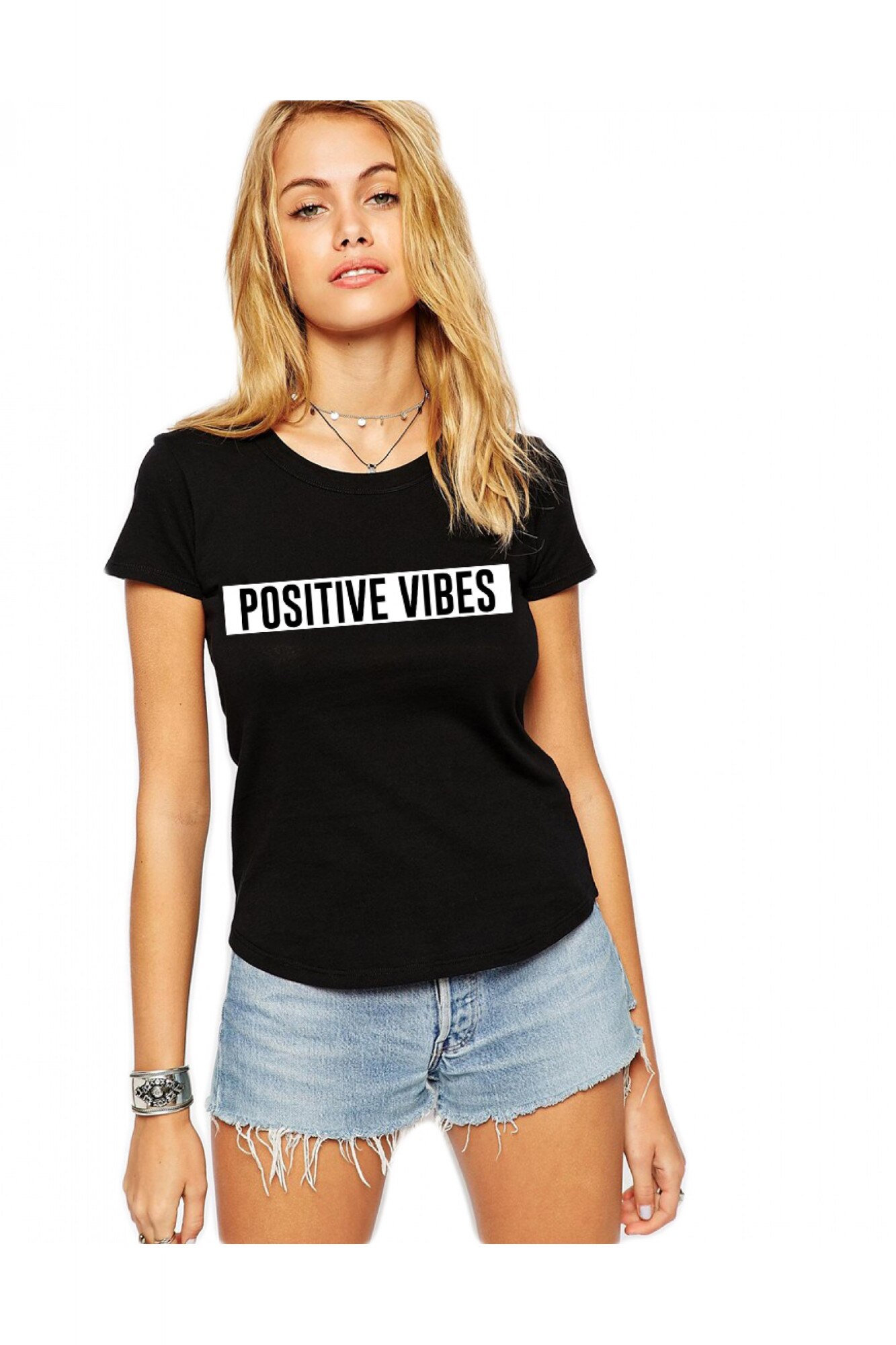 Tricou dama negru - Positive Vibes, Negru