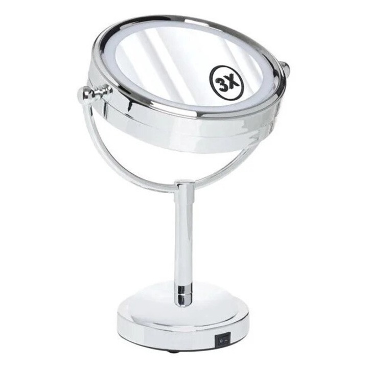 Oglinda Dubla cu Marire, 10 becuri LED, USB, rotire 360, 4.5 W, gri