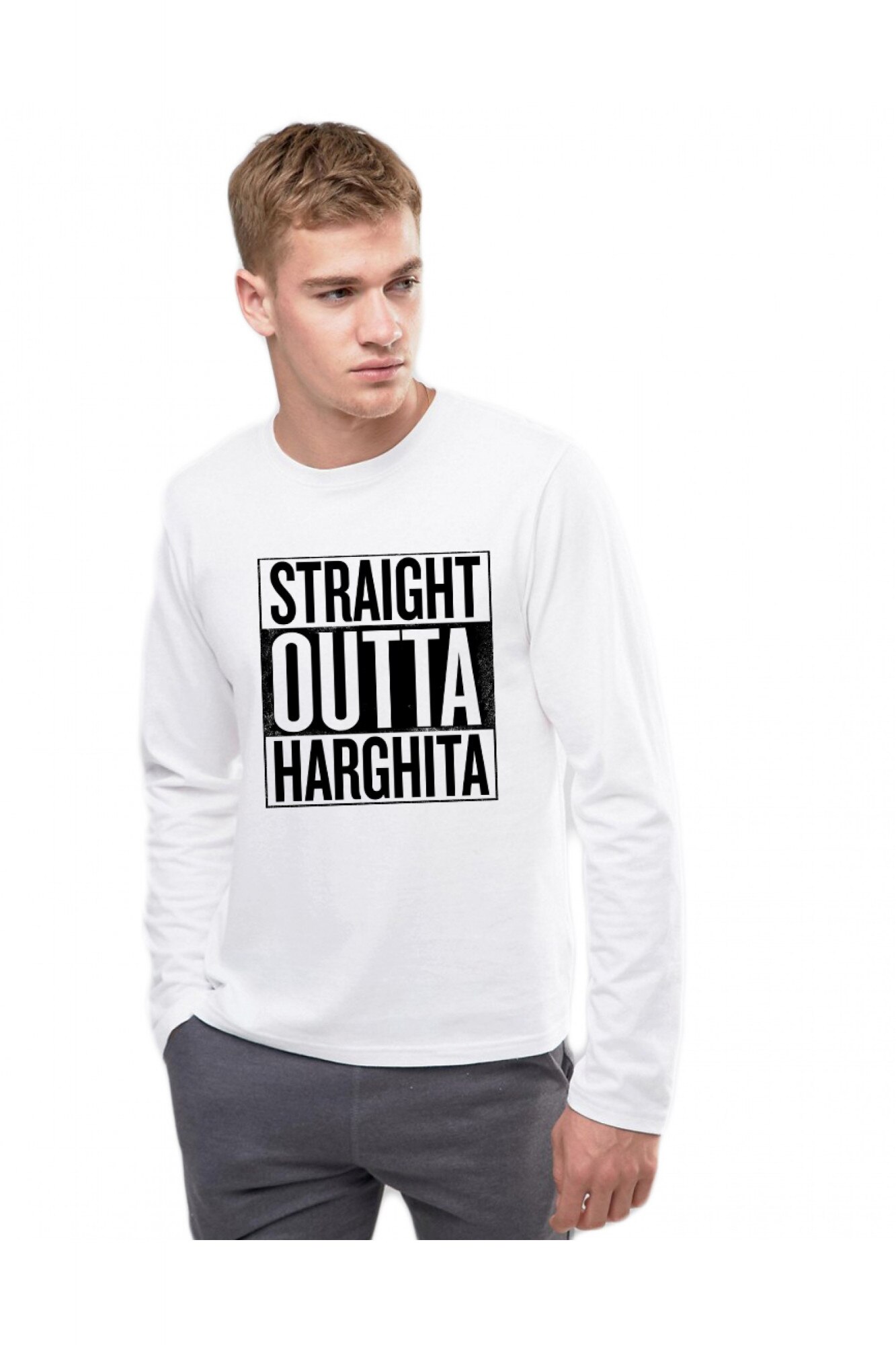 Bluza barbati alba - Straight Outta Harghita