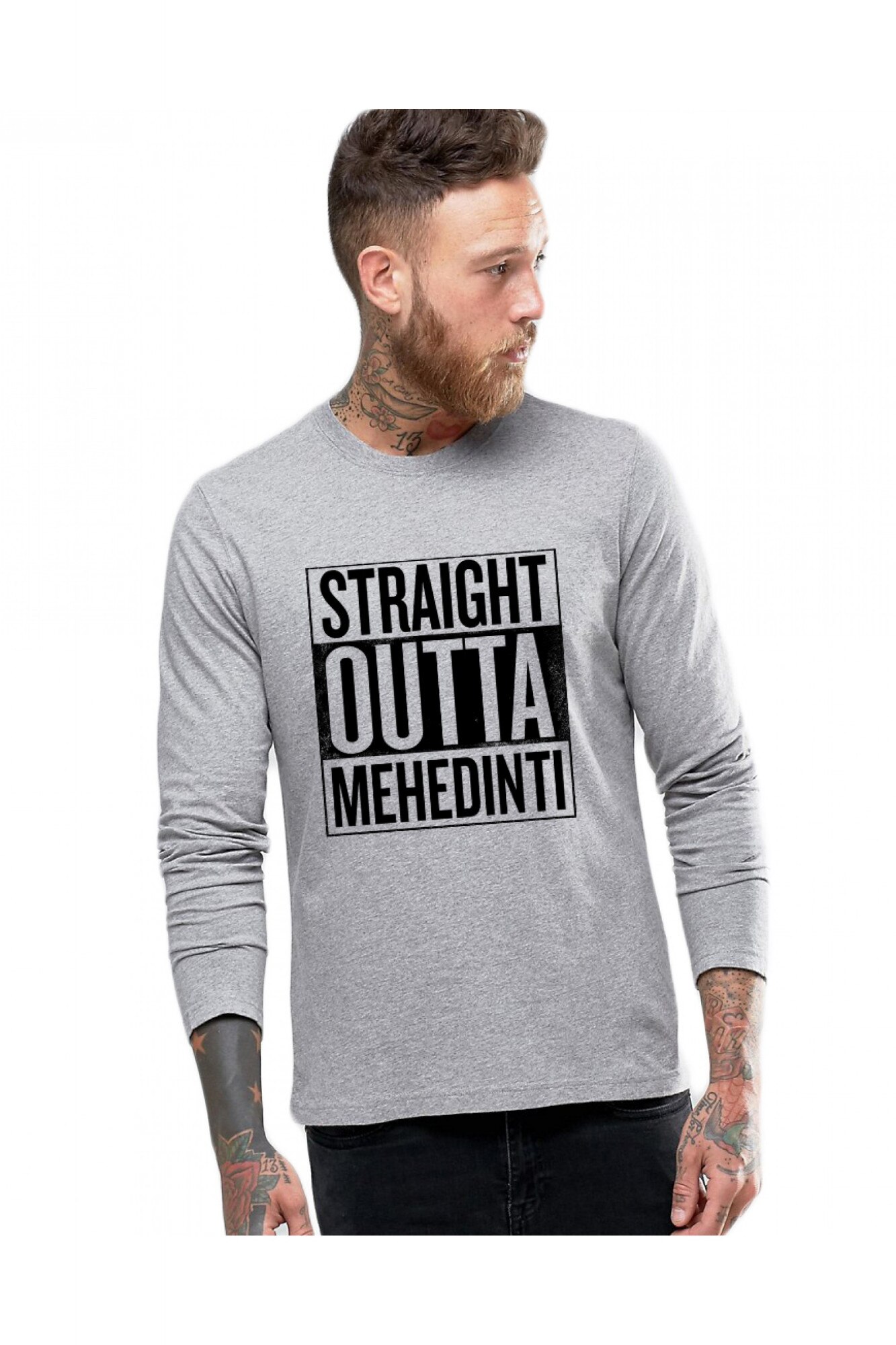 Bluza barbati gri cu text negru - Straight Outta Mehedinti