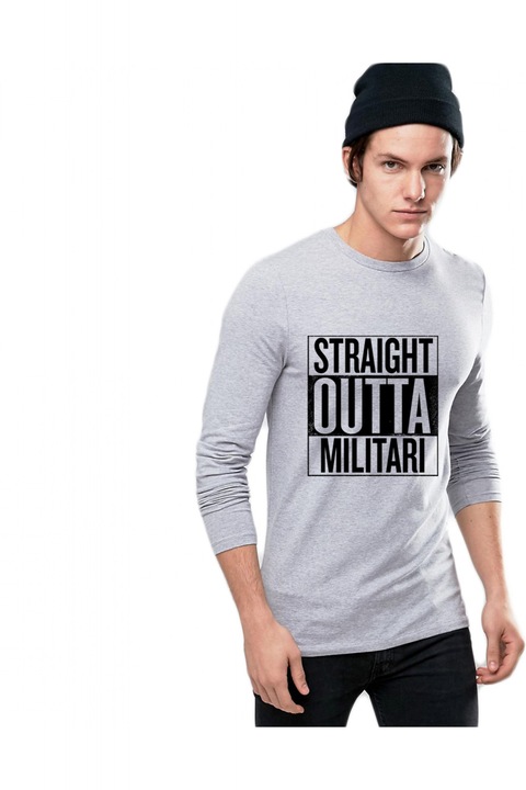 Bluza barbati gri cu text negru - Straight Outta Militari