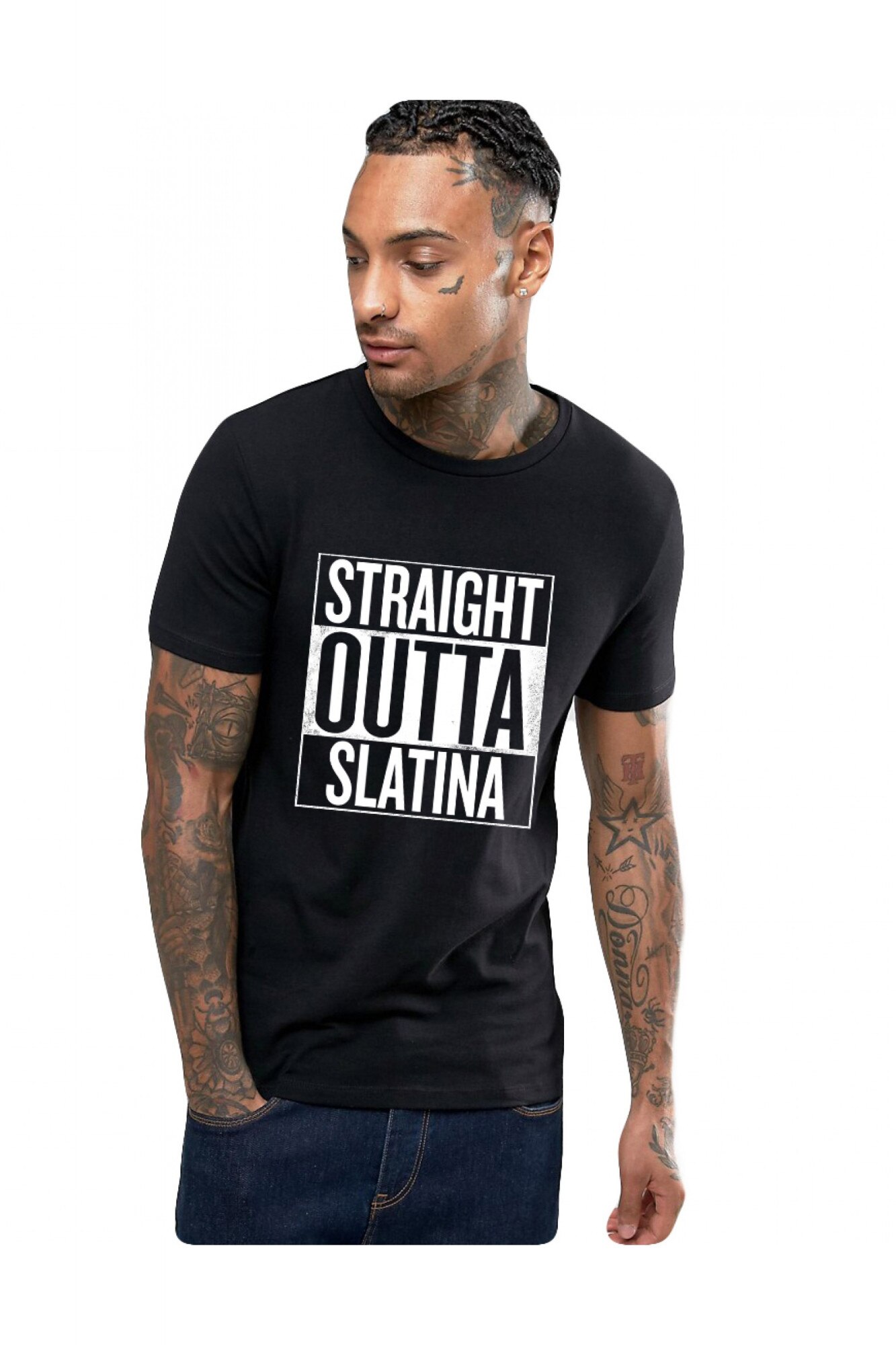 Tricou negru barbati - Straight Outta Slatina, Negru