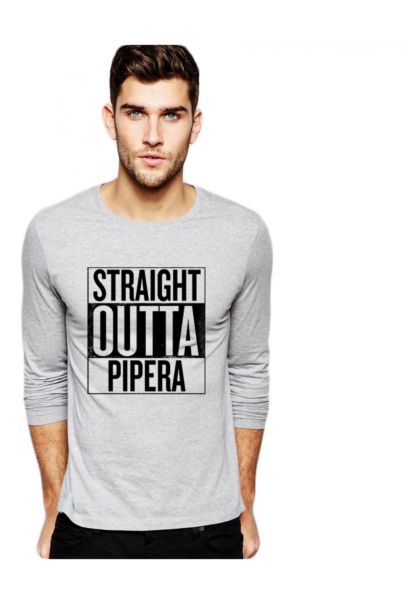 Bluza barbati gri cu text negru - Straight Outta Pipera