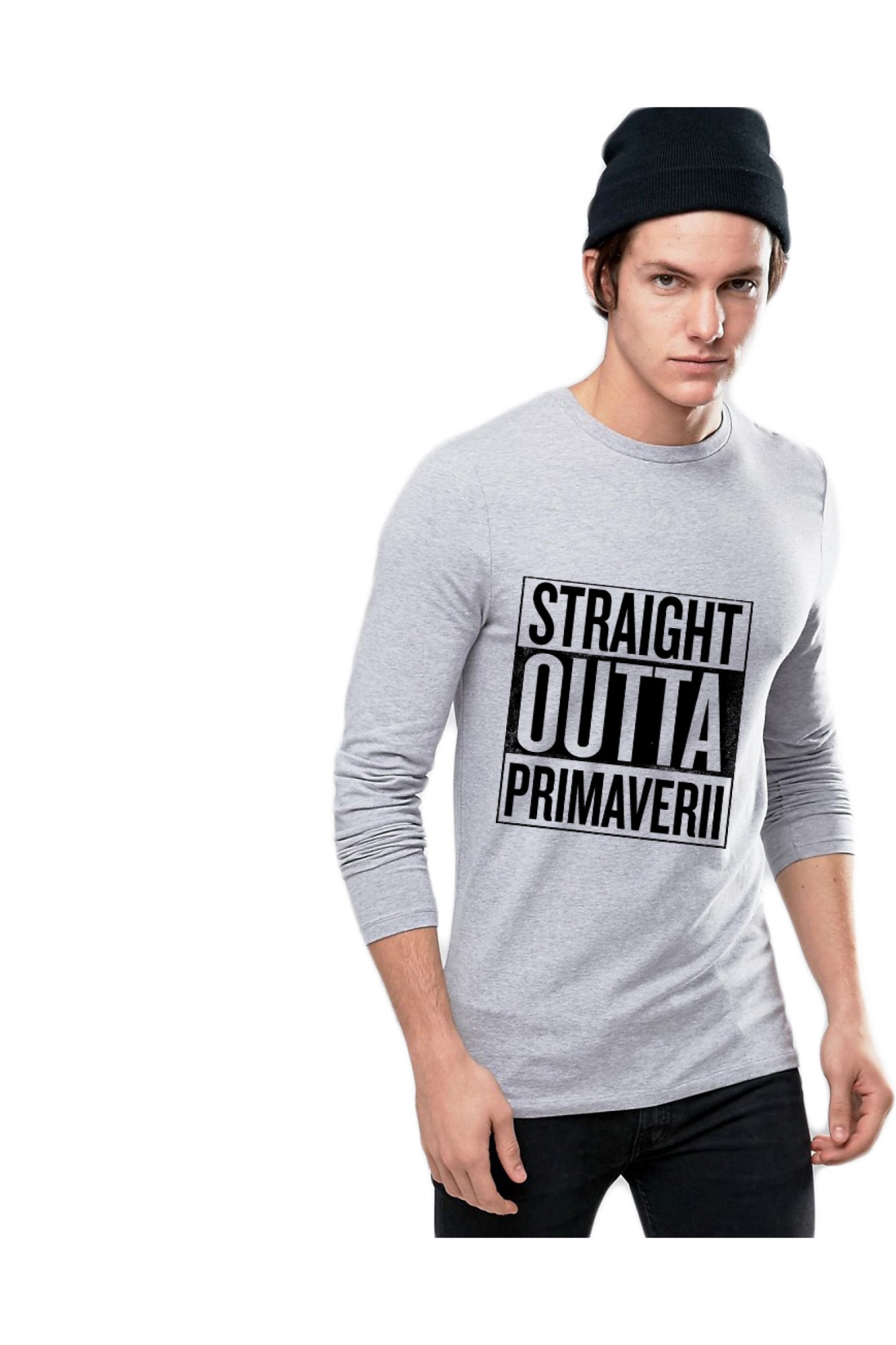 Bluza barbati gri cu text negru - Straight Outta Primaverii