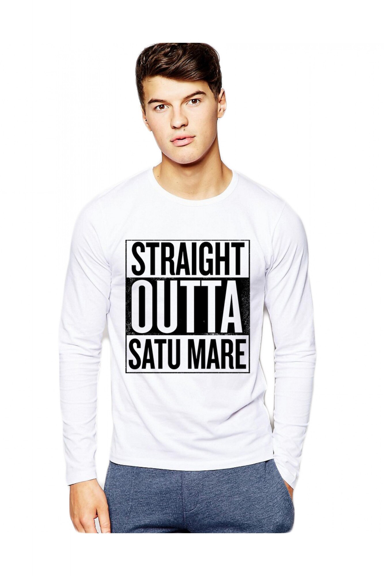 Bluza barbati alba - Straight Outta Satu Mare