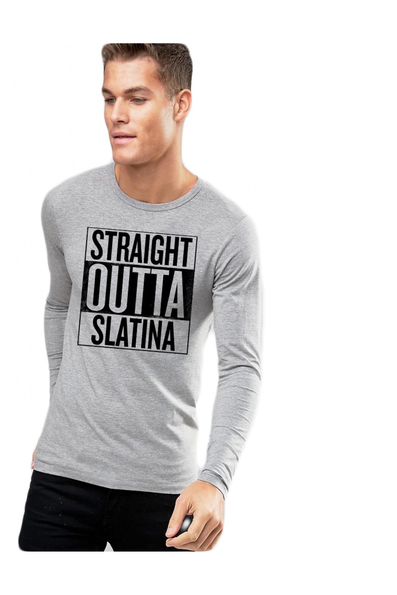 Bluza barbati gri cu text negru - Straight Outta Slatina