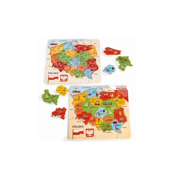 Fa puzzle, Lengyelország D-100 térképe, többszínű