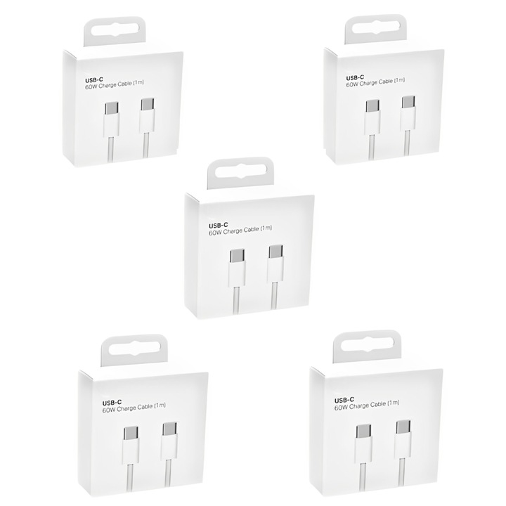 5 x Cablu de date si incarcare compatibil cu iPhone 16 / 16 Plus / 16 Pro / 16 Pro Max, 60W, 1m, USB C