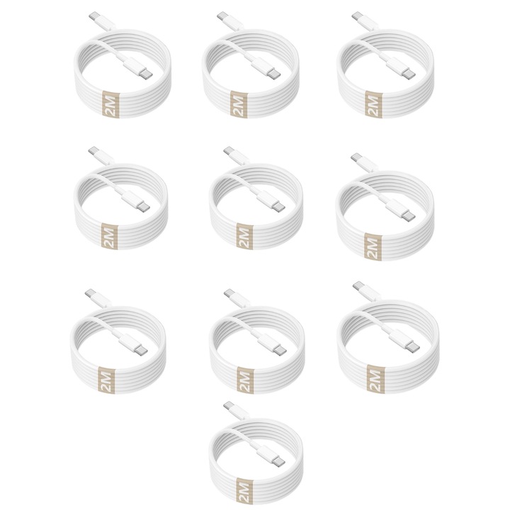 10 x Cablu de date compatibil cu Apple iph 16, 15, 15 pro, 16 pro, 16 pro max Type-C to Type-C, 2m, 67w