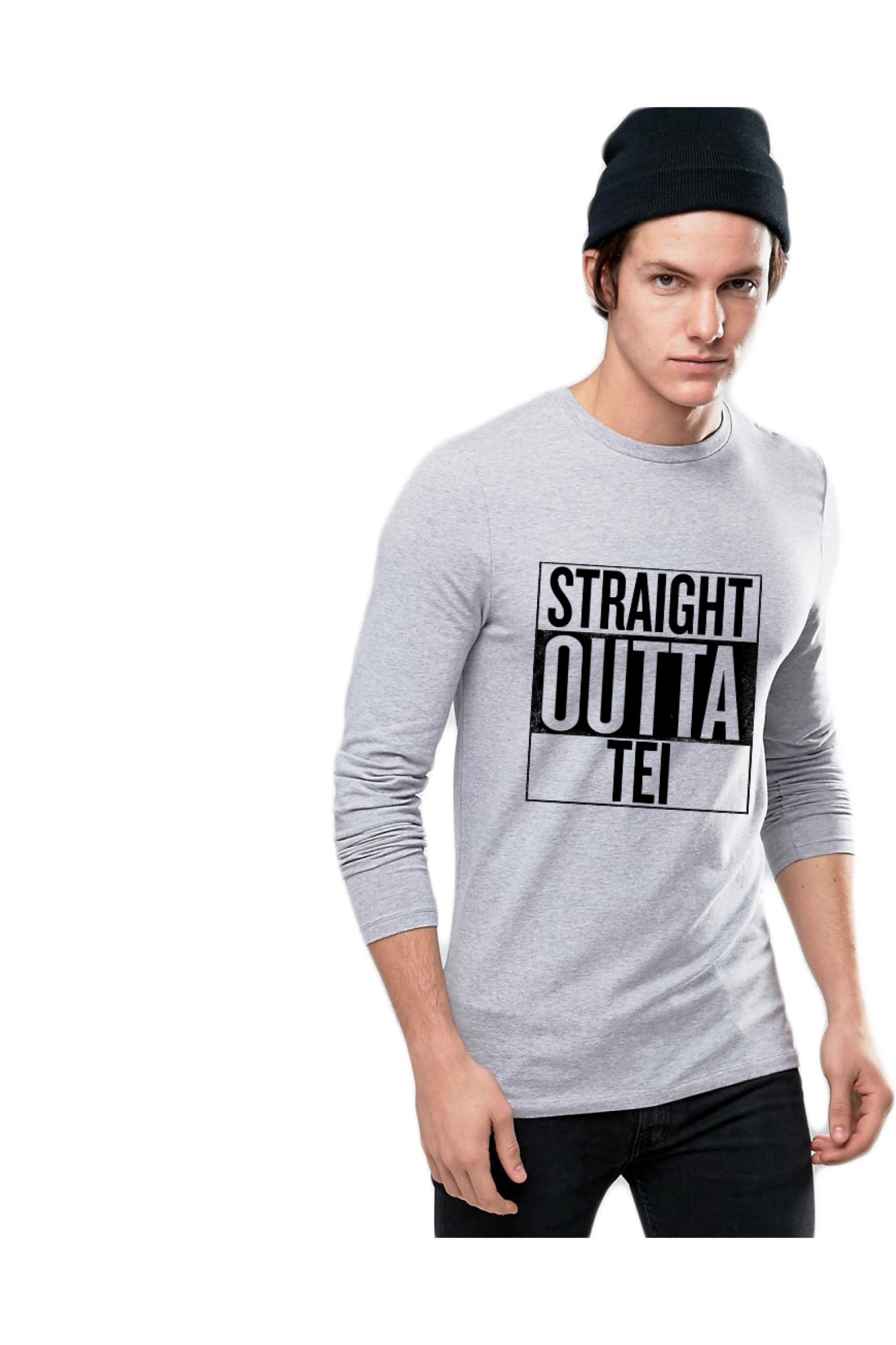 Bluza barbati gri cu text negru - Straight Outta Tei