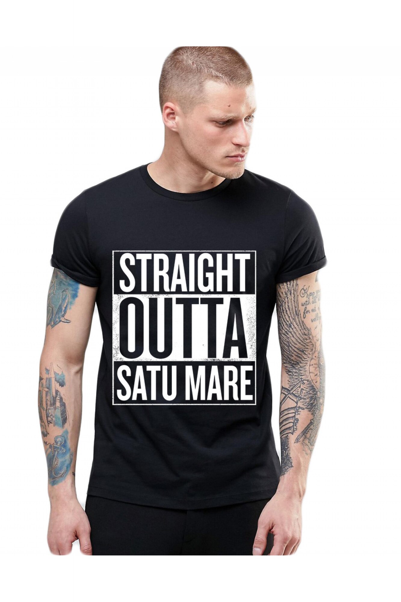 Tricou negru barbati - Straight Outta Satu Mare, Negru