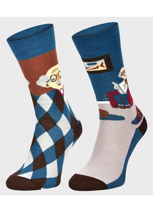 Sosete cadou, Comodo, SM1/73, cu uscare rapida, pentru bunic, albastre, gri, Multicolor/Albastru