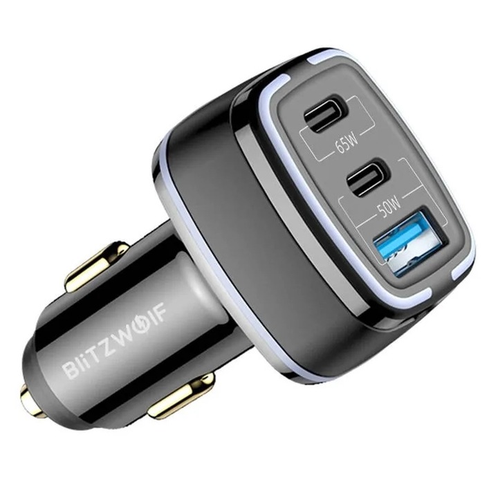 BlitzWolf BW-BC4 115W 3-Port USB PD incarcator auto