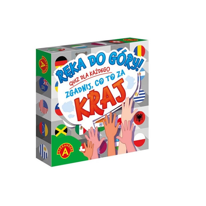 Настолна игра Hands Up for Countries, Alexander, Quiz Reka, 55 карти, 4 пионки, многоцветна