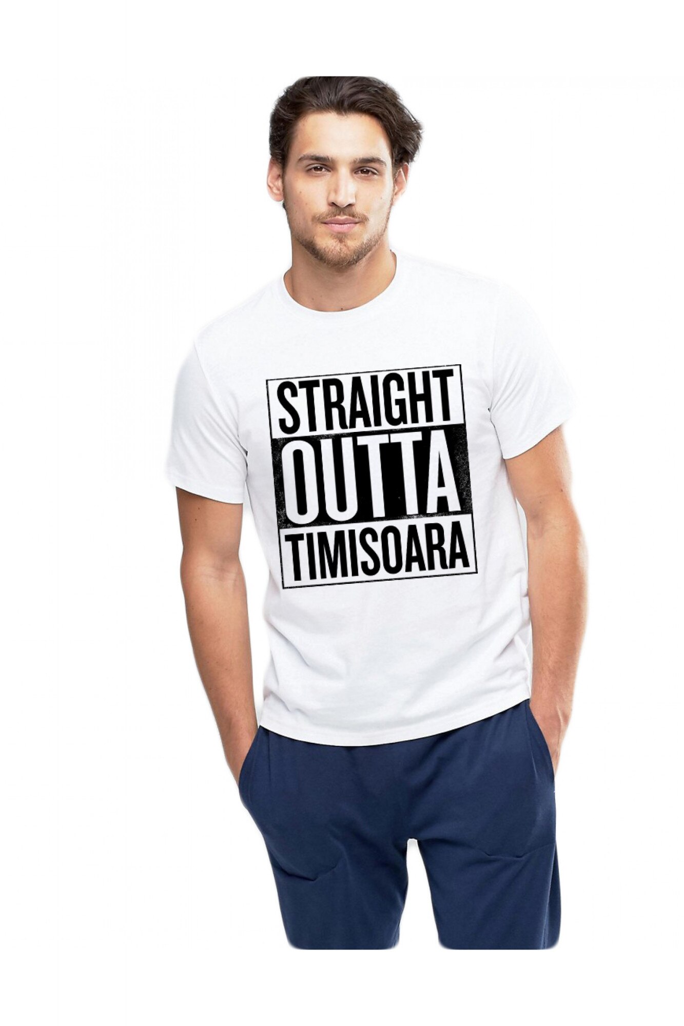 Tricou alb barbati - Straight Outta Timisoara, XL