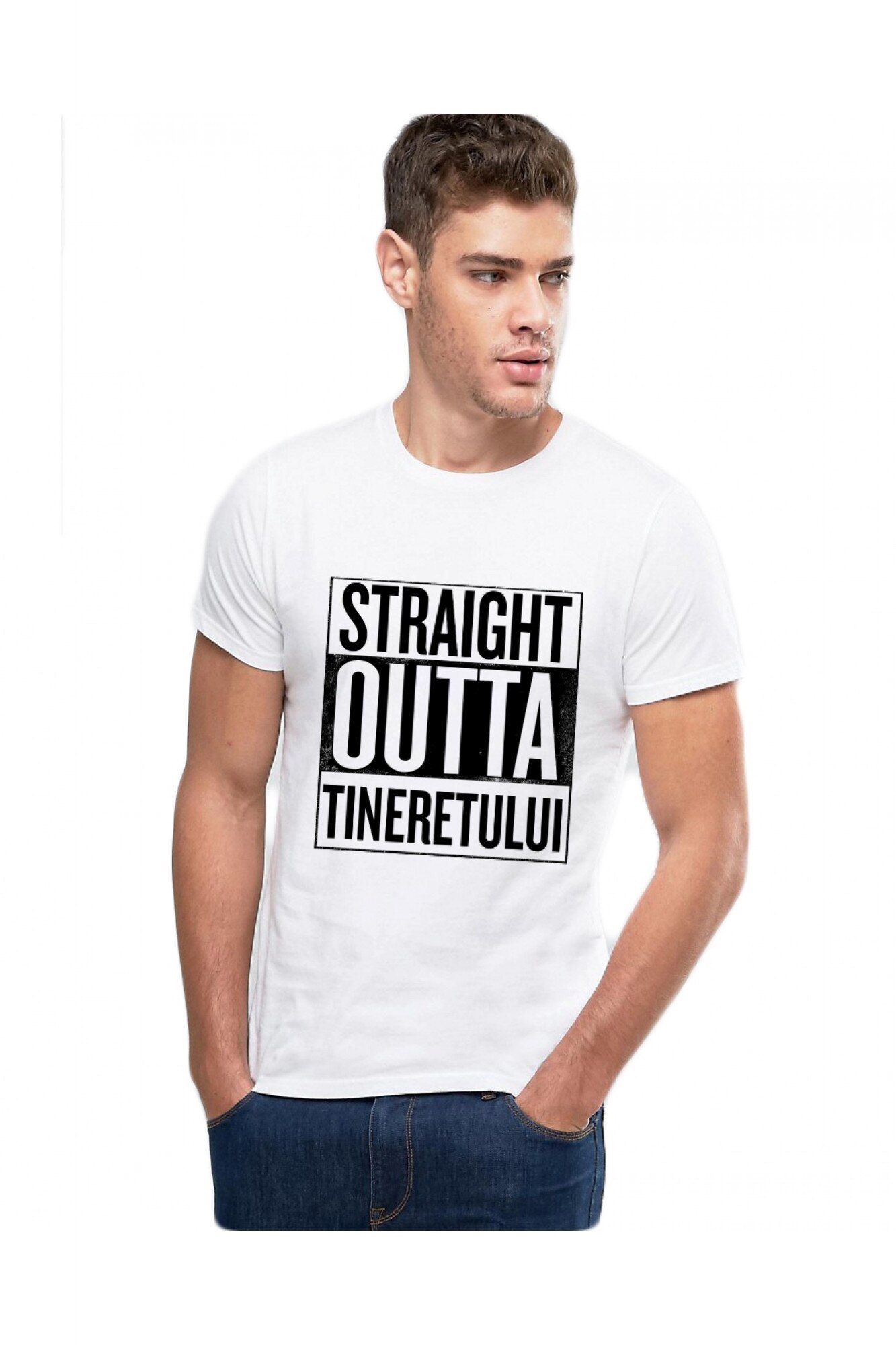 Tricou alb barbati - Straight Outta Tineretului, Alb