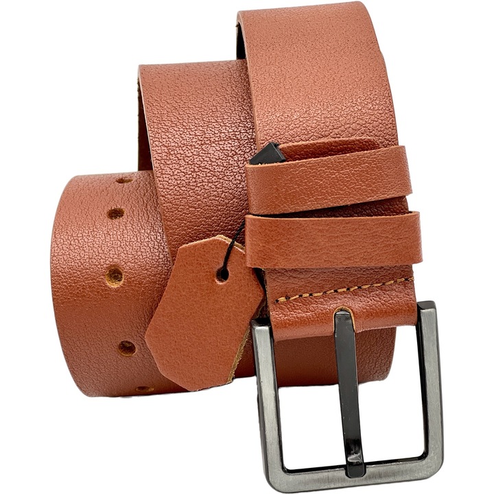 Curea Maro Barbati, Piele Naturala de Bovina, mari, Model Ideal pentru Blugi, Latime 4.2, Lungime, Maro deschis, 145