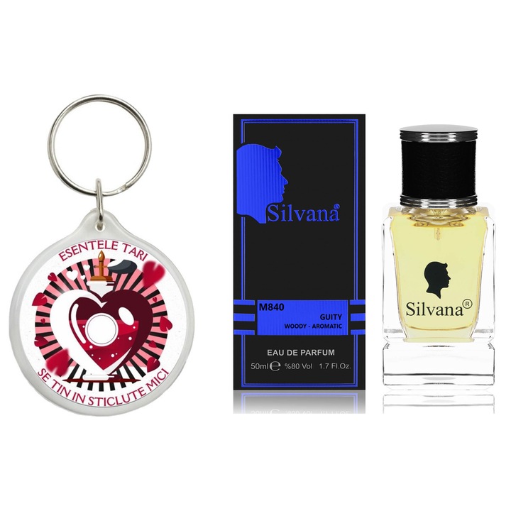 Set Apa de parfum, Guity Guilty Parfum Silvana Parfum, 50 ml si breloc Esentele tari se tin in sticlute mici