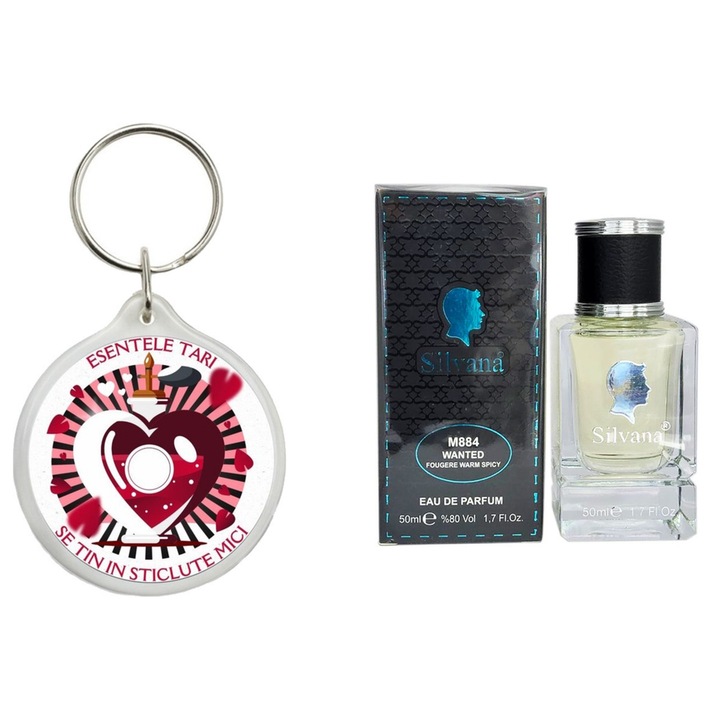 Set Apa de parfum, Wanted Wanted Silvana Parfum, 50 ml si breloc Esentele tari se tin in sticlute mici