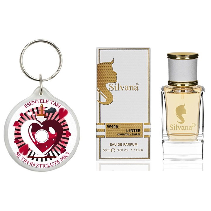 Set Apa de parfum, L Interl Silvana Parfum, 50 ml si breloc Esentele tari se tin in sticlute mici