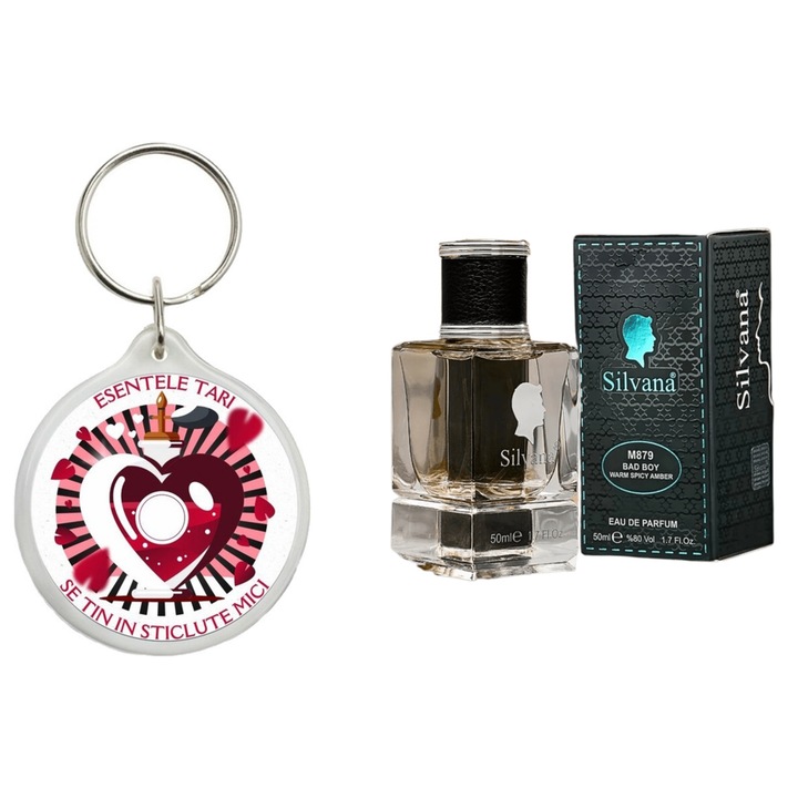 Set Apa de parfum, Bad Boy Bad Boy Silvana Parfum, 50 ml si breloc Esentele tari se tin in sticlute mici