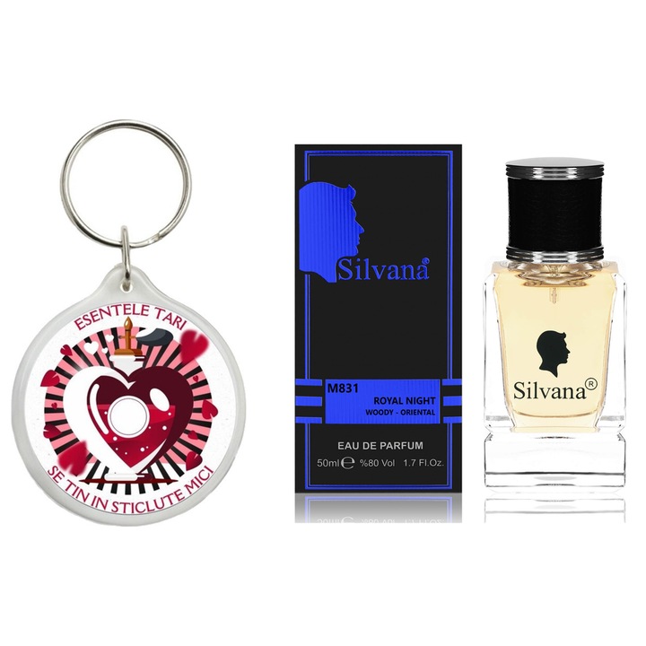 Set Apa de parfum, Royal Night The One Royal Night Silvana Parfum, 50 ml si breloc Esentele tari se tin in sticlute mici