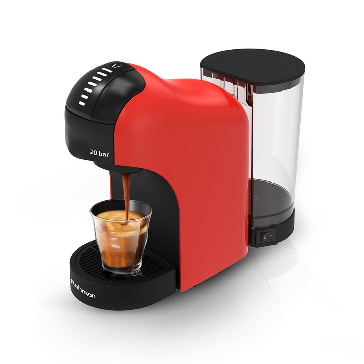 Еспресо машина за мляно кафе и капсули Rohnson R-98046R, 1400W, 20 бара, Капсули Nespresso, Dolce Gusto, Червен