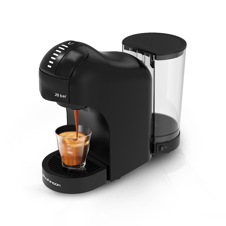 Еспресо машина за мляно кафе и капсули Rohnson R-98046B, 1450W, 20 бара, Капсули Nespresso, Dolce Gusto, Черен