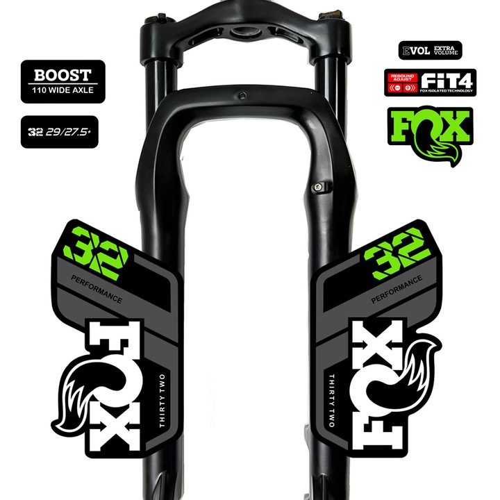 Set stickere pentru furca bicicleta FOX 32 verde