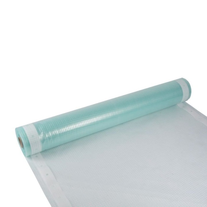 Folie de plasa HDPE cu margine de cuie, Boni-Shop, transparenta cu grilaj verde, 3 latimi x 25 metri