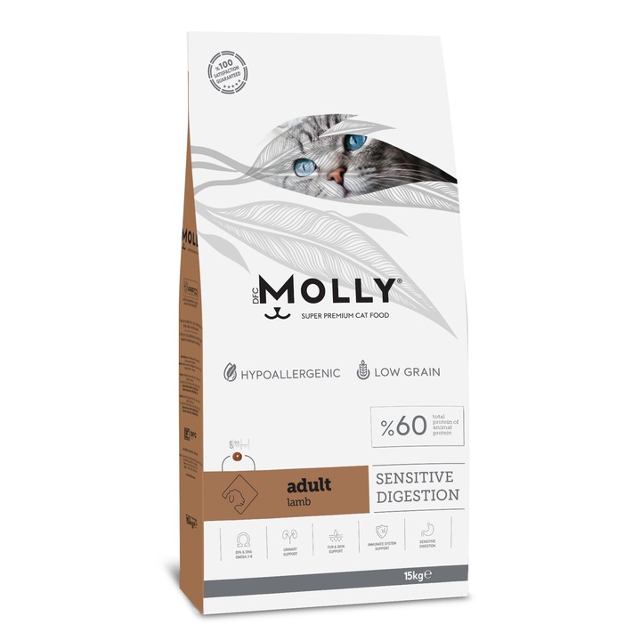 Суха храна за котки Мolly Adult, Чувствителен стомах, Агнешко, 15 кг