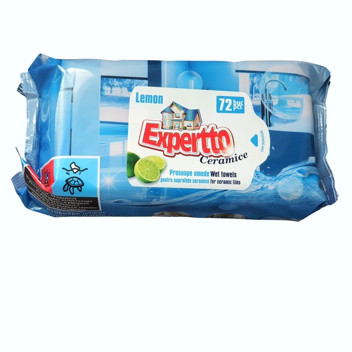 Servetele umede pentru suprafete ceramice, Expertto, 72 buc, parfum lemon