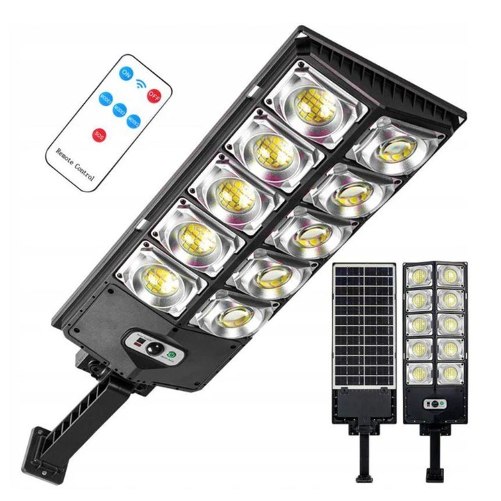 Lampa Solara Stradala, 10 Casete, Control de la distanta, Senzor de lumina si de miscare, Cu Telecomanda, 100W, Impact Vision®