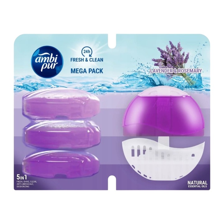 Ароматизатор за тоалетна чиния Ambi pur, Mega Pack, Лавандула, 4 броя