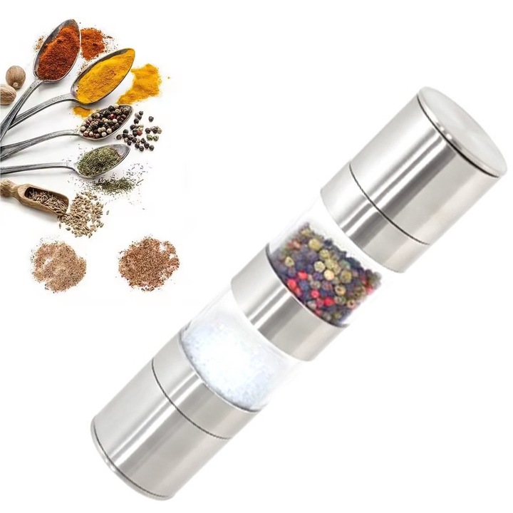 Rasnita pentru sare si piper, condimente 2 in 1, Bogadini®, ajustare granulatie, din inox