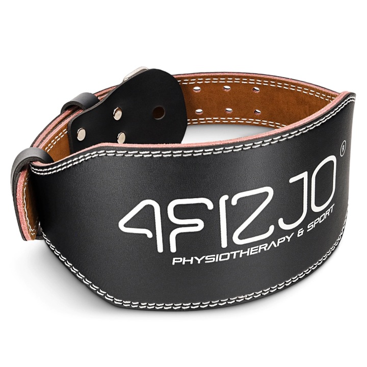 Cureaua de culturism, 4FIZJO, material piele, pentru ridicarea greutatilor, catarama de otel pentru ajustare, lungime reglabila 90-108 cm, latime 10 cm, 7 mm grosime, ajuta la mentinerea unei posturi corecte, marimea L, Negru/maro