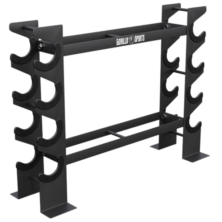 Suport pentru gantere, Gorilla Sports, 8 rafturi, otel, negru, 68x20,2x52cm
