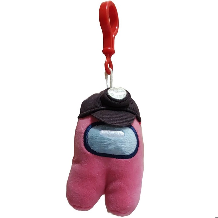 Jucarie de plus cu breloc, Among Us, Roz cu Palarie Maro, 11cm