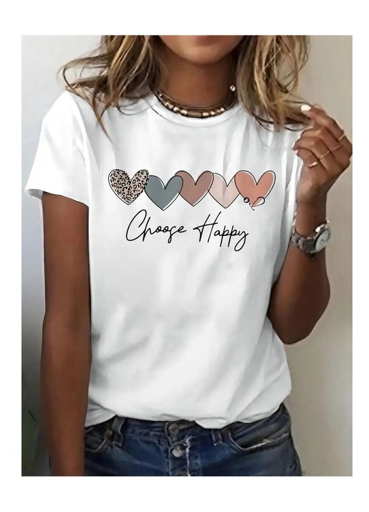 Tricou dama, Choose Happy, Alege Fericirea, Alb