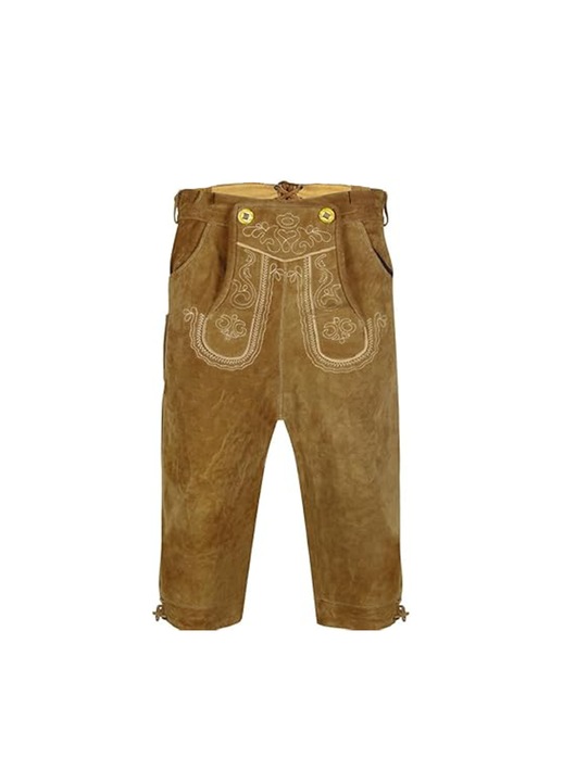 Pantaloni Lederhosen din piele pentru barbati, eleganti, traditionali, pentru Oktoberfest, maro deschis, marimea 54