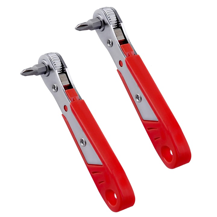 Set 2 chei tubulare mini cu clichet, Axroad Mall, 36 dinti, Cadru 1/4", Pentru spatii inguste, 112mm